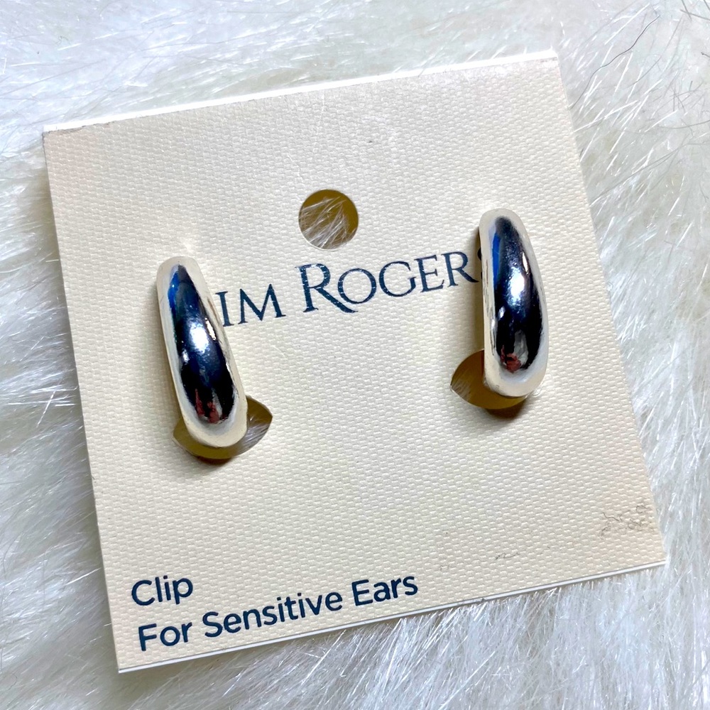 NWT Kim Rogers Clip On Silver Hoop Earrings